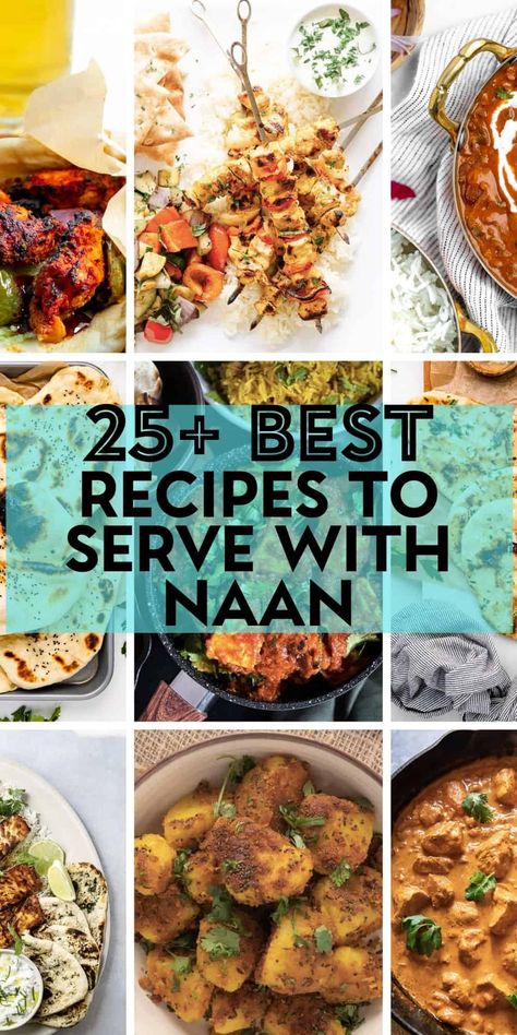 The age old question - what should I eat with naan? We can all agree that there are few things better than pillowy, soft, warm naan. If you ask me, I'll tell you that it is perfectly acceptable to eat naan all on its own. If you don't believe me, though, this collection of 25+ recipes will surely give you plenty of options to serve with quite possible the best flatbread, ever! Naan Recipes Dinners, Recipes With Naan Bread Dinners, Naan Dinner Ideas, Soft Tortilla Recipe, Naan And Curry, Recipes With Naan, Naan Bread Recipes, Indian Food Ideas, Pane Naan