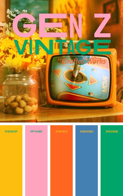 Vivid Colors Palette, Font Color Palette, Vintage Pop Aesthetic, 80s Aesthetic Color Palette, Color Blocking Party Theme, Retro Orange Color Palette, 80 Color Palette, 00s Color Palette, 70 Color Palette