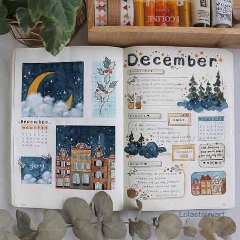 𝐿𝑜𝑙𝑎 ☾ on Instagram: "🌲♥︎ Ending the journey of my 2022 bullet journal here. It was a great a year, thank you being here with me, thank you for every like and comment💖 Already working on my January’s bullet journal, can’t wait to share with you next year haha🙊" January Spread Ideas, January Drawings, Diary Design Ideas, December Journal, Planner Doodles, Diary Design, Weather Outside Is Frightful, Creating A Bullet Journal, Bullet Journal Ideas Templates