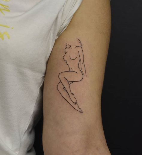 Body Silhouette Tattoo, Pin Up Girl Tattoo, Silhouette Tattoos, Inspiration Tattoos, Tattoos Geometric, Tattoo Women, Pin Up Tattoos, Small Tattoos For Guys, Line Art Tattoos