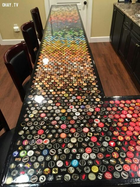 Custom Bottle, Custom Countertops, Bottle Cap Art, Smart Tiles, Beer Caps, Bottle Cap Crafts, Cap Collection, Diy Bar, Custom Bottles