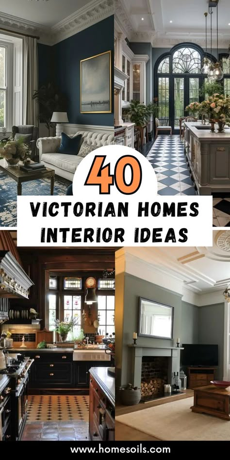 Explore 40 Victorian home interior ideas for a touch of timeless elegance! From intricate moldings to rich color palettes, transform your space with classic Victorian charm. Visit our site for more inspiration! Chic Victorian Decor, Victorian Home Design Ideas, Bold Victorian Interior, Victorian House Open Plan Living, 1913 Interior Design, Victorian Farmhouse Style, Vintage Home Remodel Ideas, 1902 House Interior, 1940 Home Decor Interior Design