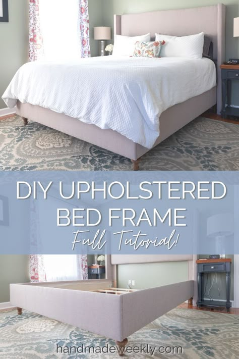 Adjustible Bed Frame, How To Add Height To Bed Frame, Diy Apolstered Bed Frame, Making Bed Frames Diy, How To Reupholster A Bed Frame, Diy Tufted Bed Frame, Diy Upholstered Bed Frame And Headboard, Diy Bed Frame With Headboard, Diy Queen Headboard Upholstered