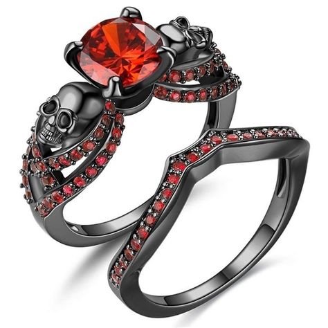 PRICES MAY VARY. 💍DESIGN: classic unique gothic skull design; Black gold plating makes it more stylish. Perfect for gothic, biker, punk, hip hop and rock style people. This is the perfect wedding ring to symbolize your love. 💍MATERIAL: metal made of high quality copper material. No nickel Lead, health and Anti-allergy.The main stone is made of high quality 5A cubic zirconia with a shining and charming effect, making it more eye-catching and comfort-fit.Ring weight:8g / main stone:8x8mm. 💍OCCA Ring Horror, Black Ring Set, Black Skull Ring, Punk Wedding, Black Rose Flower, Skull Engagement Ring, Gothic Rings, Estilo Punk, Black Skulls