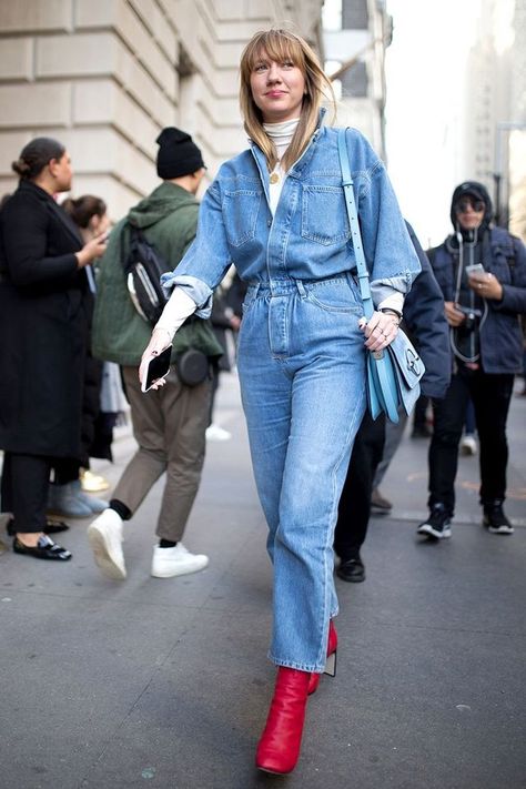 The Spring Trend That You Won't Be Able to Ignore | WhoWhatWear.com | Bloglovin’ Jean Jumpsuit Outfit Winter, Utility Jumpsuit Outfit, Winter Jumpsuit Outfit, Jean Jumpsuit Outfit, Jumpsuit Outfit Winter, Women Jumpsuit Outfits, Denim Jumpsuit Outfit, Jumpsuit Outfit Casual, Spring Jumpsuits