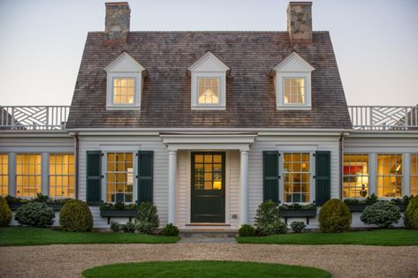 Cape-Cod-Architecture-Dream-Home_1 Barn Shaped House, House With Black Shutters, Facade Makeover, Brick House Exterior Makeover, Gambrel House, Dutch Colonial Homes, Black Shutters, Gambrel Roof, Home Exterior Makeover