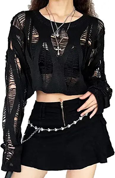 Crop Top Design, Gothic Chic, Crop Pullover, Cropped Pullover, Streetwear Tops, Cropped Tops, Long Sleeve Knit Tops, Solid Clothes, Tees For Women