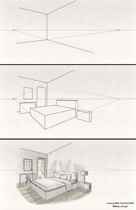 Aritechture Design, Room Reference Drawing, Room Drawing Reference, Two Point Perspective Drawing, Interior Sketching, 2 Point Perspective Drawing, Perspective Drawings, Architectural Diagrams, Two Point Perspective