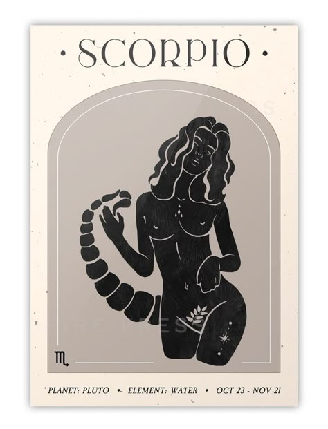 Zodiac Quotes Scorpio, Scorpio Art, Astrology Scorpio, Scorpio Women, Zodiac Poster, Illustrated Poster, Horoscope Tattoos, Coffee Artwork, Scorpio Girl