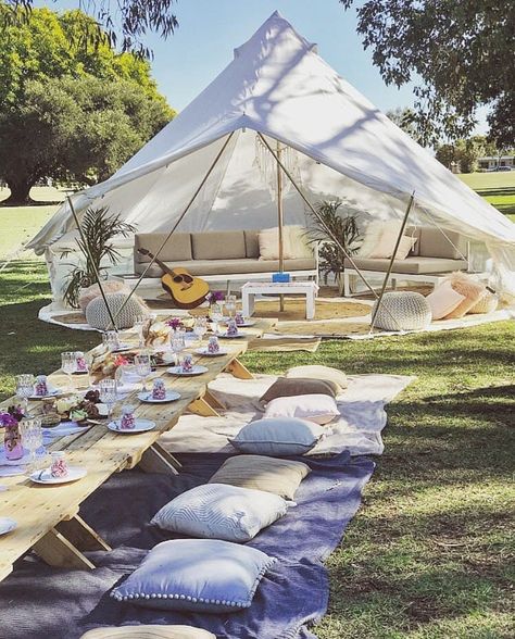 Would you like this stunning luxury picnic set up and styled for you and your friends ? Book today! admin@glampingco.com.au Luxury Tents, בר מצווה, Picnic Set, Tent Wedding, Picnic Party, Garden Parties, Backyard Party, Camping Ideas, Outdoor Parties