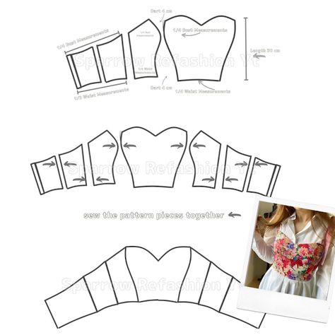 Sparrow Refashion ,Sewing , Thrift flip and refashion Blog o przeróbkach i szyciu ubrań diy Diy Bustier, Bustier Pattern, Diy Corset, Diy Clothes Patterns, Clothing Pattern Design, Easy Dress Sewing Patterns, Corset Sewing Pattern, Sewing Projects Clothes, Cute Sewing Projects