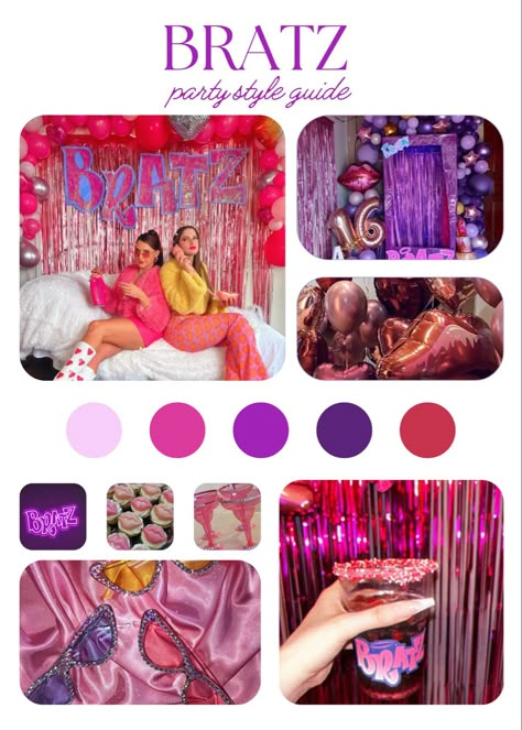 Bratz Party Theme Adults, Bratz Aesthetic Decor, Bratz Dolls Themed Party, Bratz Party Favors, Bratz Adult Party, Bratz Birthday Party Ideas Decoration, Bratz Bday Party, Bratz Bachelorette Party, Bratz Party Decorations