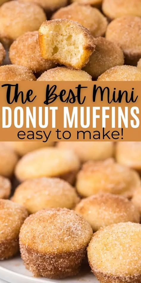 Cinnamon Pancake Muffins, How To Make Donut Holes At Home, Muffin Donut Recipes, Donut Muffins Cinnamon Sugar, Baked Donut Holes Recipes Easy, Cinnamon Mini Muffins, Cinnamon Donut Muffins, Single Muffin Recipe, How To Make Muffins