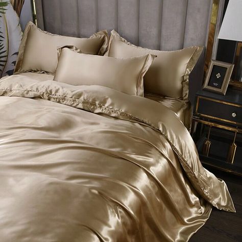 Full Bed Sheets, Letto King Size, Linen Comforter, Cama King Size, Silk Bedding Set, Lit King Size, Satin Bedding, Bedroom Setup, Cover Bed