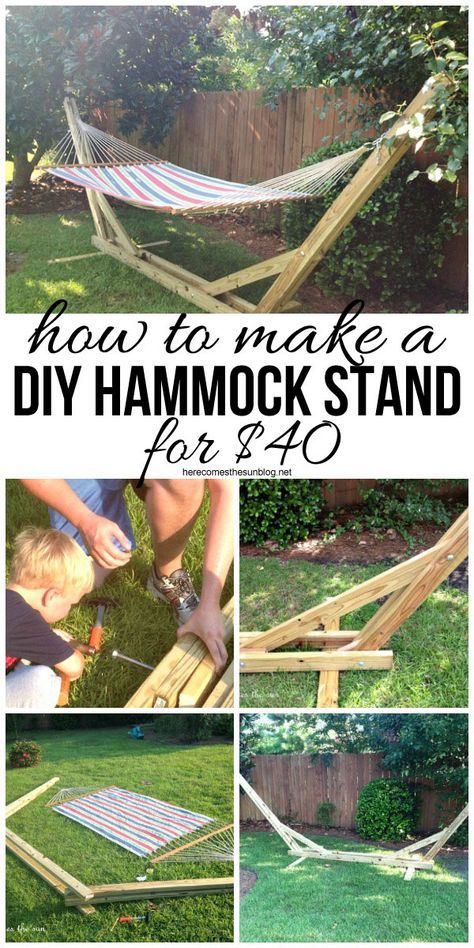 Make your own DIY Hammock Stand for 40 bucks! This is the perfect weekend project! Diy Hammock Stand, Backyard Hammock, Diy Hammock, Honey Do, Hammock Stand, Have Inspiration, Backyard Diy Projects, Weekend Projects, Backyard Projects