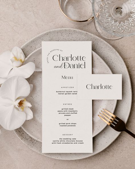 Half Moon Menu Wedding, Wedding Table Menu Cards, Wedding Table Stationary, Wedding Menu With Guest Name, Menus For Wedding, Menu Card Ideas, Place Card Design, Modern Monogram Logo, Menu Cards Wedding