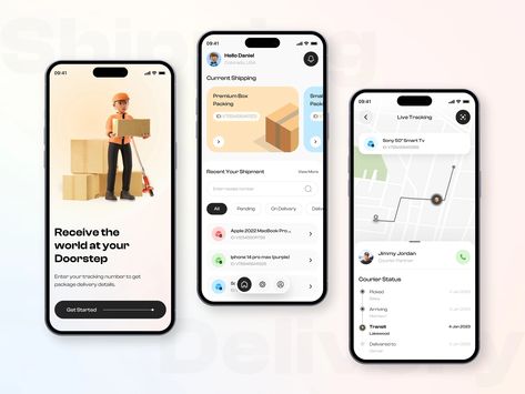 Best Parcel Delivery App Design by CMARIX TechnoLabs on Dribbble Home Page Design App, Delivery App Design, Round Illustration, Delivery App Ui, Dashboard Mobile, Mobile App Ui Design, Driver App, App Home Screen, App Design Layout