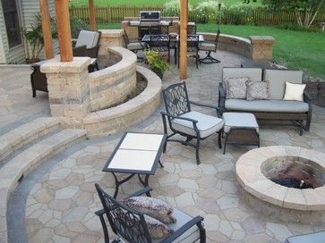 Patio Steps Design, Pictures, Remodel, Decor and Ideas - page 9 Curved Pergola, Patio Remodel, Fire Pit Materials, Cement Patio, Patio Steps, Patio Landscaping, Backyard Fire, Pergola Plans, Patio Outdoor