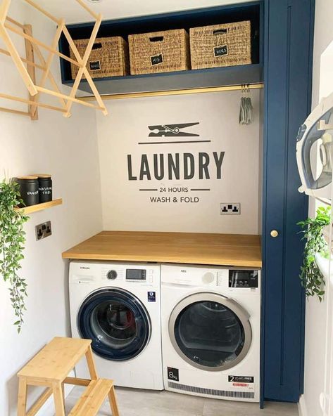 Outdoor Laundry Rooms, Small Utility Room, Stacked Laundry Room, Laundry Room Ideas Small Space, Small Laundry Room Makeover, Tiny Laundry Rooms, Laundry Room Flooring, Laundry Room Wallpaper, Dream Laundry Room