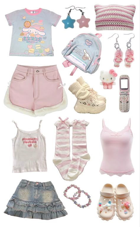 Kawaii Clothes Ideas, Cutecore Clothes Amazon, Sanrio Themed Outfits, Cutecore Outfit Layout, Cute Core Outfit Kawaii, Pastelcore Outfits, Outfit Ideas Cutecore, Cutegore Outfit, Simple Kawaii Outfits