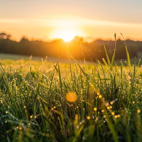 Sunrise Dew Glisten: Early morning sunrise casts a golden glow over dew-covered grass, signaling a new day. #sunrise #morning #dew #grass #nature #light #dawn #gold #aiart #aiphoto #stockcake https://ayr.app/l/ajn5 Nature Stock Photos, Soft Sunlight Aesthetic, Morning Dew Aesthetic, Morning Sunrise Aesthetic, Alphabet Aesthetic, Ipad Inspiration, Grass Aesthetic, Dawn Aesthetic, Sunlight Aesthetic