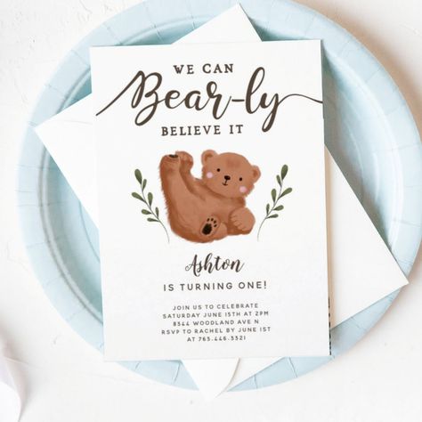 Cute Bear Theme Boy's Birthday Party Invitation - kids birthday Teddy Bear Birthday Theme, Baby Bear Birthday Party, Teddy Bear Birthday Party, Boys First Birthday Party Ideas, Baby Boy 1st Birthday Party, Teddy Bear Birthday, Bear Birthday Party, Baby Boy First Birthday, 1st Birthday Themes