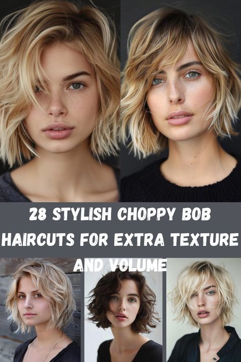 For those seeking a bold, textured look, these 28 stylish choppy bob haircuts are all about adding volume and dimension. By incorporating layers and uneven ends, these cuts create a dynamic, edgy look that works well with various hair types. Whether you have fine hair and want to add thickness or thicker hair that needs a more structured shape, these choppy bobs offer the perfect solution. Longer Choppy Bob Hairstyles, Textured Bob Haircut Choppy Layers, Choppy Straight Bob, Chin Length Choppy Hair, Choppy Bob Haircuts For Thick Hair, Shaggy Bob For Fine Hair Choppy Hairstyles, Layered Bob Hairstyles For Fine Hair, Choppy Bob For Thick Hair, Uneven Bob Haircut