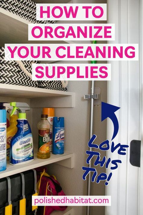 Looking for the perfect storage solutions and organizing ideas for cleaning supplies and the vacuum? Try this hack of turning your coat closet into a cleaning closet! Even if you can't dedicate an entire closet, the ideas in this post like the rental-friendly Swiffer / broom holders will help make everyday cleaning easier!   Organize Cleaning Supplies closet | Cleaning Supplies storage ideas | cleaning supplies organization | cleaning supplies organization closet How To Organize A Cleaning Closet, Linen Closet Cleaning Supplies, Coat Closet Into Cleaning Closet, How To Organize Brooms And Mops, How To Organize Cleaning Supplies Closet, Storing Coolers In Garage, Swiffer Storage Ideas, Organizing Ideas For Cleaning Supplies, Extreme Organization Ideas