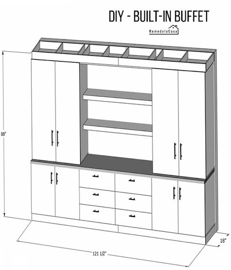 Diy Built In Buffet, Built In Hutch Dining Room, Built In Buffet Cabinet, Built In Kitchen Hutch, Buffet Built In, Built In Sideboard, Dining Room Built Ins, Kitchen Buffet Cabinet, Dining Room Built In