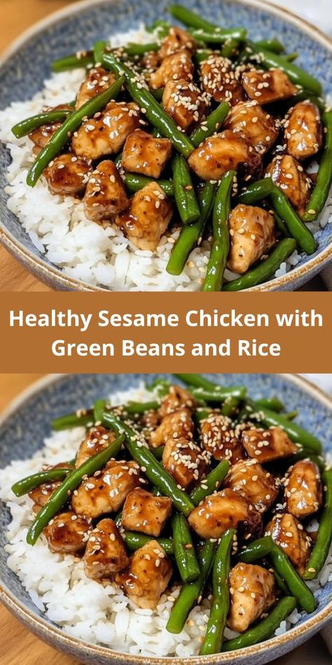 Healthy Sesame Chicken with green beans and rice – a quick, easy, and delicious dinner made with lean chicken breast, coconut aminos, and a flavorful sesame garlic sauce. This low-carb, gluten-free recipe is packed with Healthy Dinner For Weight Losing, Asian Chicken And Green Beans, Cholesterol Healthy Meals, Simple Meal Ideas Healthy, Low Sugar Dinner Ideas, Chicken Recipes For Diabetics Healthy, Chicken Green Beans And Rice, Easy Quick Gluten Free Dinner, Lunch Ideas With Chicken Breast