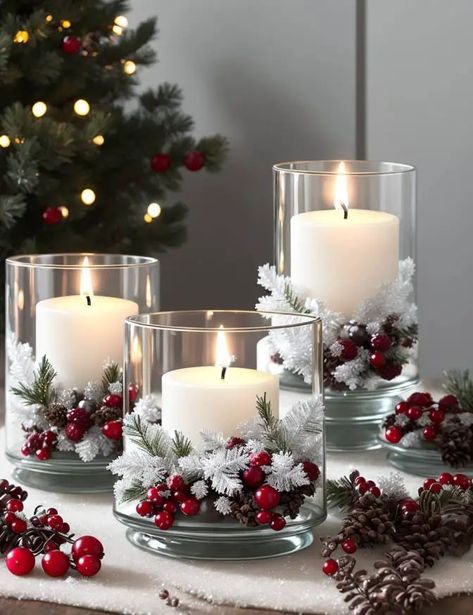 Christmas Decor Ideas Table Top, Christmas Decor Ideas For Tables, Diy Christmas Centrepiece, Diy Christmas Candle Centerpieces, Inside Christmas Decoration Ideas, Christmas Diy Table Decor, Pine Decoration Ideas, Cheap Christmas Centerpieces Diy, Tasteful Christmas Decor