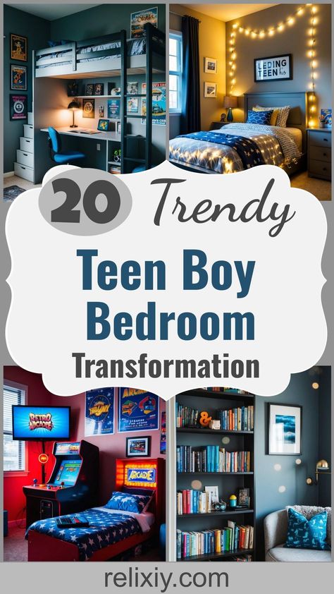 20 Trendy Teen Boy Bedroom Ideas To Transform His Space Teen Loft Bed Ideas, Boys Room Light Fixture, Teen Bedroom Designs Boy, Teen Loft Bedroom Ideas, Teen Sports Bedroom, Teenager Boys Bedroom Ideas, Boys Loft Bedroom, Sports Boys Room, Teen Bedroom Boy