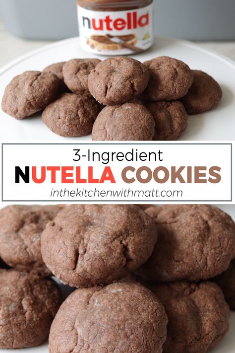 Plate full of homemade 3-ingredient Nutella cookies Recipes With 3 Ingredients, Nutella Desserts Easy, Nutella Dessert Recipes, Quick And Easy Desserts, Nutella Cookies Recipe, Nutella Snacks, Brownie Vegan, Nutella Recipes Easy, Quick Cookies