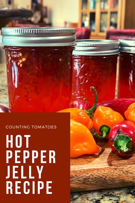 Jalapeño Red Pepper Jelly, Hot Red Pepper Jelly Recipe Canning, Chili Jelly Recipe, Fresno Pepper Jelly, Canned Hot Pepper Jelly, Pepper Jelly Recipes For Canning, How To Make Hot Pepper Jelly, Sure Jell Pepper Jelly Recipe, Hot Cherry Pepper Jelly