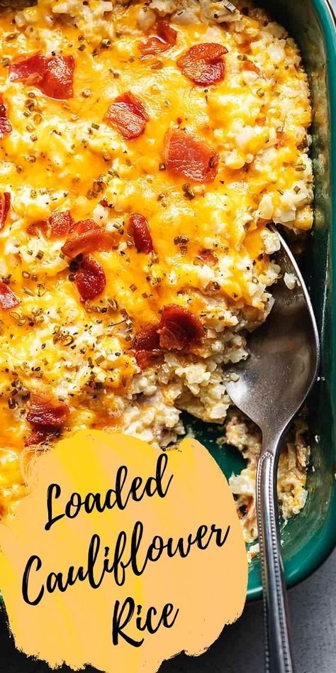 Loaded Cauliflower Rice, Riced Califlower Recipes, Mac And Cheese Cauliflower, Keto Cauliflower Recipes, Casserole Thanksgiving, Cauliflower Rice Casserole, Rice Cauliflower, Loaded Cauliflower Casserole, Keto Side Dish