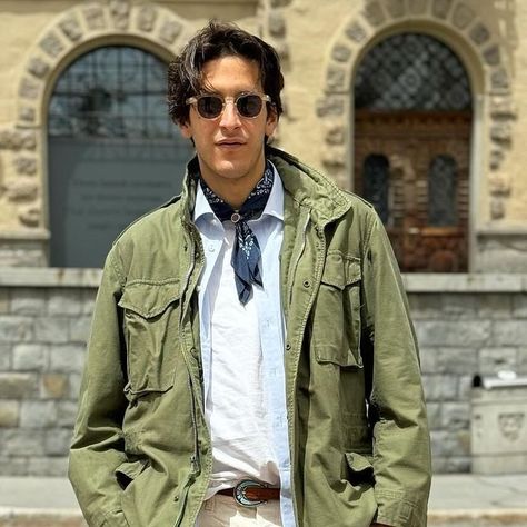 @mrarchive_ on Instagram: "One day in Saint Moritz! 🇨🇭   ~ Field Jacket M65 Us Army, Selvedge Pants With Japanese Fabric - MRARCHIVE, Western Suede Belt, Adidas ~  #vintage #fieldjacket #m65 #madeinusa #military #militaryclothing #western #suede #belt" M65 Field Jacket Outfit, Bandana Men, Saint Moritz, M65 Field Jacket, Old Man Fashion, Adidas Vintage, Army Fashion, Suede Belt, Military Outfit