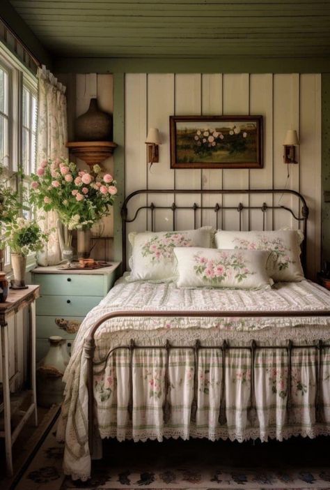 Grandmas Farmhouse Aesthetic, Grandmas Cottage Aesthetic, Grandma House Core, Bedroom Inspo Country, Cottage Grandmacore House, Grandmacore Home Decor, Grandmacore Apartment, French Grandma Aesthetic, Grandma Vibes Aesthetic