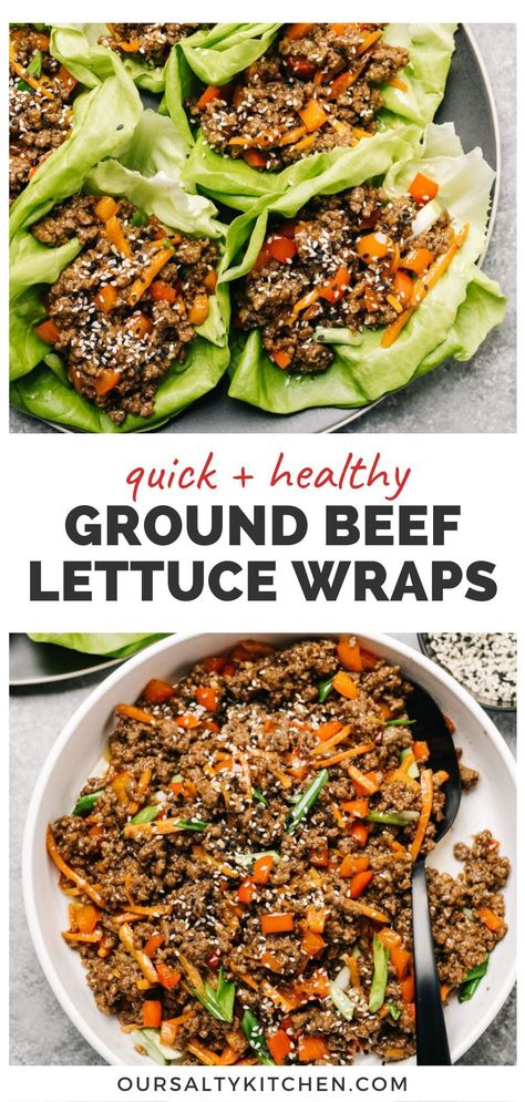 Ground Beef Lettuce Wraps, Beef Lettuce Wraps, Healthy Ground Beef, Lettuce Wrap Recipes, Health Dinner, Health Dinner Recipes, Beef Recipes For Dinner, Beef Dinner, Lettuce Wraps