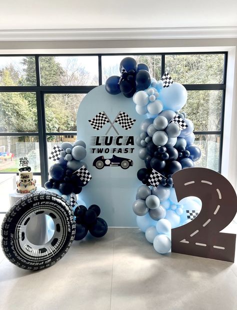 Race Car Birthday Balloon Arch, 2 Fast Birthday Backdrop, 2 Fast Balloon Arch, Baby’s First Birthday Theme Boy, Fast One Decorations, 1st Birthday Cars Theme, Two Fast Birthday Backdrop, 1st Bday Decoration Ideas, Two Fast Birthday Ideas