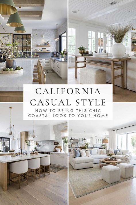 With its light and airy aesthetic, California casual interior design is a great way to bring cozy, comfortable, and chic coastal style to every room in your home - California coastal style - California design interior - California casual style Cali Casual Living Room, Neutral Beach Living Room Decor, California Decor Style Living Room, California Beach House Living Room, Pacific Modern Interior, Hamptons Design Interiors, California Interior Design Style Living Room, California Decor Style Interior Design, Californian Coastal Homes