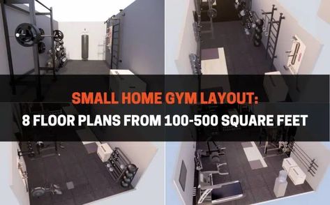 Small Home Gym Layout: 8 Floor Plans From 100-500 Square Feet | PowerliftingTechnique.com Home Gym Floor Plan, Small Garage Gym Ideas Layout, Home Gym Ideas Small Garage, Small Gym Ideas, Garage Gym Ideas Layout, Gym Floor Plan, Best Home Gym Setup, Shed Gym, 10x10 Shed