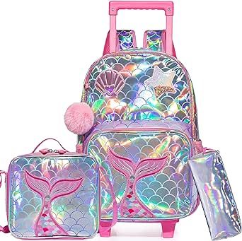 Meetbelify Girls Rolling Backpack Sequin Rolling Backpacks with Wheels for Girls for Elementary School Bag Kids Rolling Backpack, Baby Fancy Dress, Pencil Cases For Girls, Backpack With Wheels, Rolling Backpack, Little Mermaid Birthday, Girl Backpacks School, Cool Gifts For Kids, Vintage Mermaid