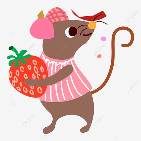 Minimalist Eating, Cartoon Minimalist, Eating Strawberry, Strawberry Mouse, Mouse Clipart, Animal Png, Cake Logo, Continuous Line Drawing, Transparent Material