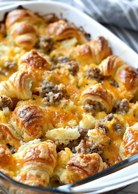 Croissant Breakfast Casserole, Flaky Croissants, Christmas Breakfast Casserole, Casserole Bake, Overnight Breakfast Casserole, Overnight Breakfast, Croissant Breakfast, Brunch Casserole, Gourmet Breakfast