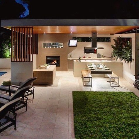 Outdoor Living Kitchen, Modern Outdoor Kitchen, Outdoor Kitchen Decor, Backyard Pavilion, Outdoor Living Design, House Extension Design, Kitchen Aesthetic, Kitchen Patio, Outdoor Kitchen Patio