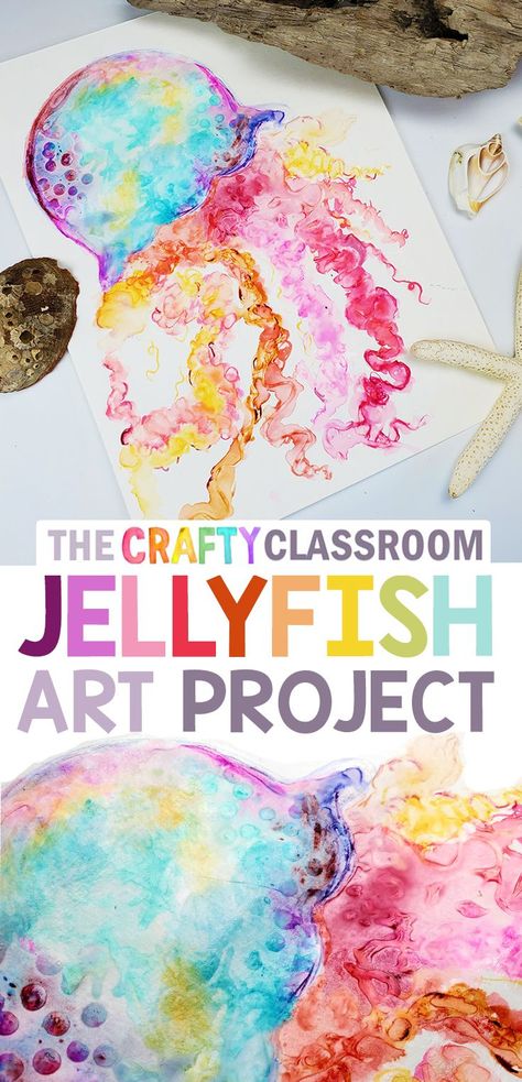 Ocean Art Projects, Art Project For Kids, Jellyfish Art, Project For Kids, Ocean Crafts, Elementary Art Projects, Homeschool Art, Kindergarten Art, Art Lessons Elementary