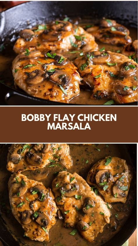 This delicious Chicken Marsala by Bobby Flay is a quick and creamy dish perfect for a cozy meal. Featuring tender chicken and a rich Marsala wine sauce with earthy mushrooms, it’s a restaurant-quality dinner you can make at home. Plus, it’s versatile enough to use ingredients you likely already have in your kitchen! Bobby Flay Chicken Marsala, Recipe With Shallots, Chicken Thigh Marsala, Chicken Marsala Sauce, Stuffed Chicken Marsala, Pasta Mama, Shallot Recipes, Chicken Marsala Recipe, Bobby Flay Recipes