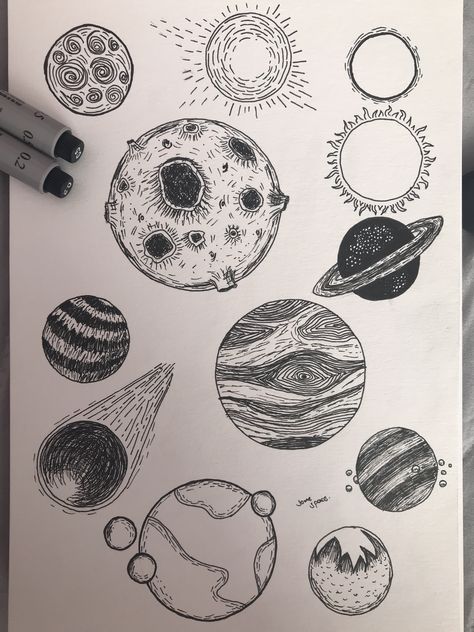 #pen #ink #planets Planet Tattoo, Planet Drawing, Ink Pen Art, Space Drawings, Spine Tattoos, The Solar System, Art Tattoos, Doodle Art Designs, Mini Drawings