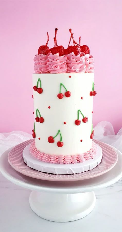 Glitter Cherries, Cherry Chip Cake, 7 Cake, The Art Of Love, Valentines Day Cakes, Summer Cakes, Cherry Cake, Design Cake, Special Cakes