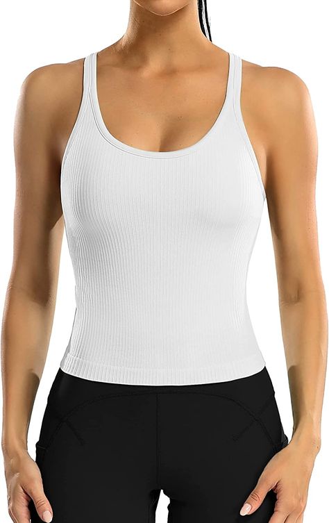 Amazon Athletic Clothes, Women's Workout Top, Fitted Tank Top, Womens Workout, Workout Tops For Women, Workout Crop Top, Women's Workout, Tank Top Bras, Compression Fabric